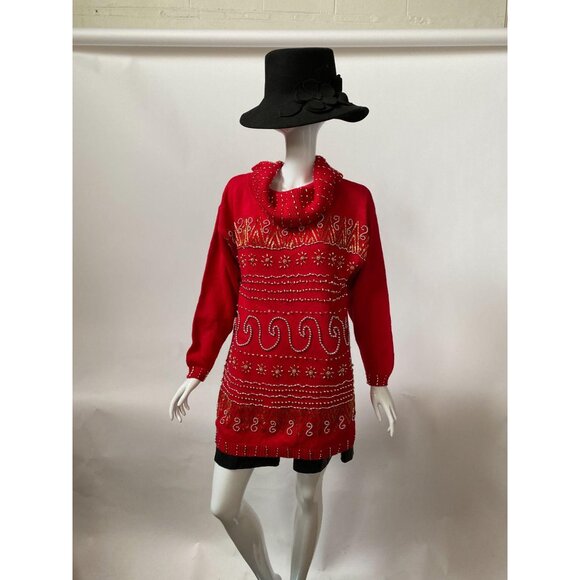 Red & Gold Embellished Sweater Dress Size S Studio S Collection - Picture 6 of 13